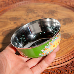 手描きカシミールペイントのカトリ・カレー小皿[直径：10cm x 高さ：4cm ] - グリーンペイズリー - サブ5