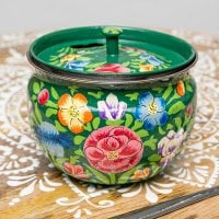 手描きカシミールペイントの壺型卓上シュガーポット ギーポット〔約8.5cm〕
