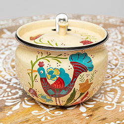 手描きカシミールペイントの壺型卓上シュガーポット ギーポット〔約8.5cm〕 - 孔雀模様の商品写真