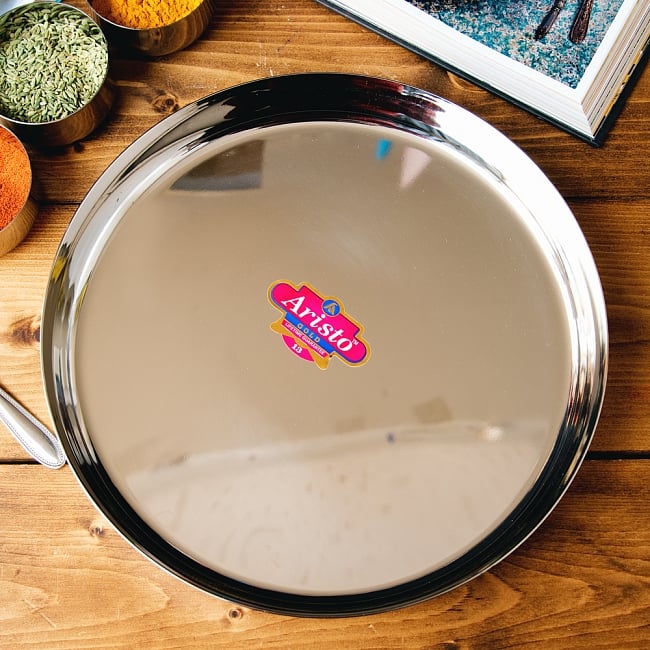 カレー大皿 [27.5cm]-重ね収納ができるタイプの写真ラウンドターリー,丸皿,ターリープレート,カレー 皿,カレー 大皿,ステンレス 食器,ターリーカレー 皿,カレー 小皿,カトリ