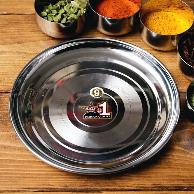 カレー皿 No.9 [約21cm]-重ね収納ができるタイプの写真ラウンドターリー,丸皿,ターリープレート,カレー 皿,カレー 大皿,ステンレス 食器,ターリーカレー 皿,カレー 小皿,カトリ