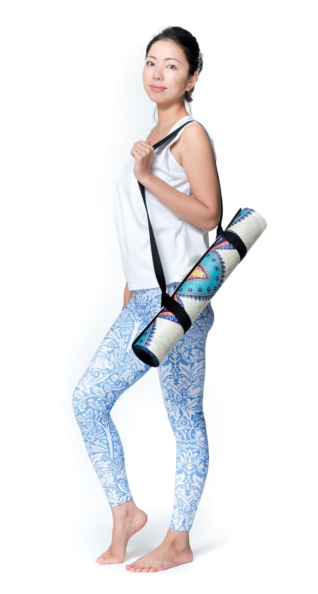 [ストラップ欠品](天然ゴム)高品質エスニックヨガマット4mm - 7チャクラフラワーオブライフ 12 - 通常品の場合は付属するストラップが付属しません。