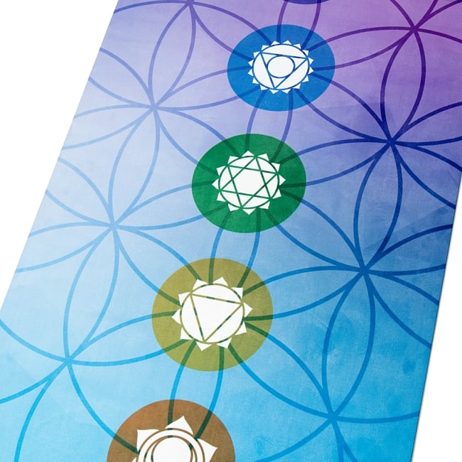 [ストラップ欠品](天然ゴム)高品質エスニックヨガマット4mm - 7チャクラフラワーオブライフ 6 - 中心の写真です