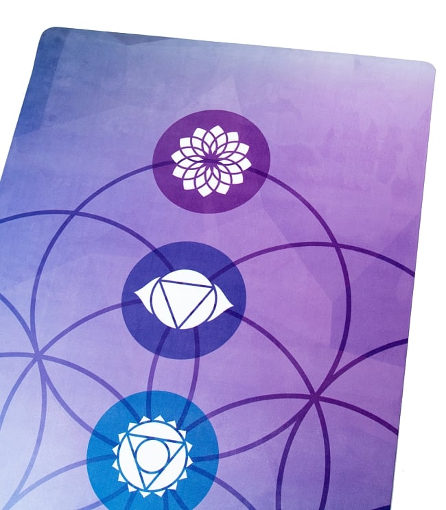 [ストラップ欠品](天然ゴム)高品質エスニックヨガマット4mm - 7チャクラフラワーオブライフ 7 - 上部の写真です