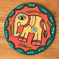 〔丸型〕 ミティラー画のコースター - 黄色象さんの商品写真