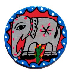 ミティラー画のコースター【灰色象さん丸】の商品写真