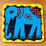 〔四角形〕 ミティラー画のコースター - 黄色枠 青象さんの商品写真