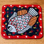 〔四角形〕 ミティラー画のコースター - お魚の商品写真