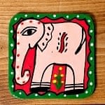 〔四角形〕 ミティラー画のコースター - ネールピンク色 象さんの商品写真