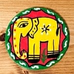 〔丸型〕 ミティラー画のコースター - 赤色背景×黄色象さんの商品写真