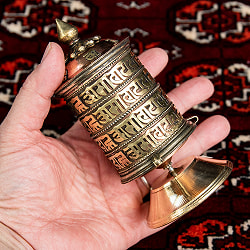 マントラ装飾の卓上マニ車【約14cm】 - サブ5