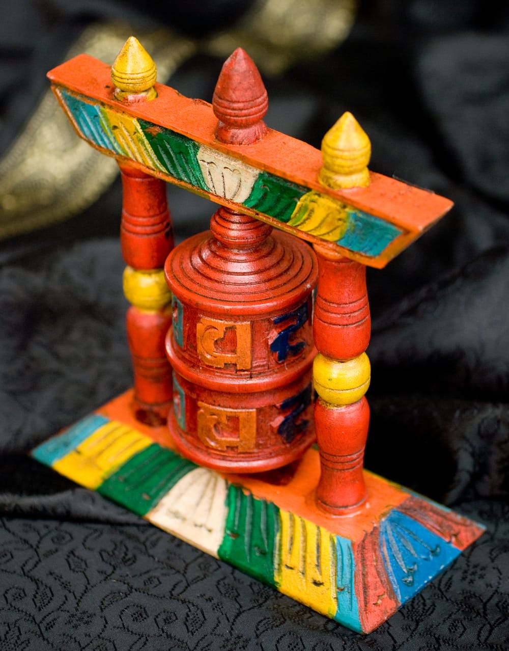 アンティック 卓上2段マニ車 横幅15.5cmx高さ17.5cm / ネパール 仏教 アジア チベタン エスニック インド 雑貨