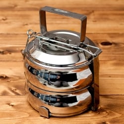 【送料無料・3個セット】【2段】インドの弁当箱 ベーグル型[18cm] - サブ2