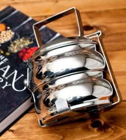 【送料無料・3個セット】【2段】インドの弁当箱 ベーグル型[18cm] - サブ3