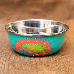 【6個セット】手描きカシミールペイントのカトリ・カレー小皿[直径：10cm x 高さ：4cm ] - ターコイズペイズリー - サブ2