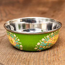 【送料無料・6個セット】手描きカシミールペイントのカトリ・カレー小皿[直径：10cm x 高さ：4cm ] - グリーンペイズリー - サブ3