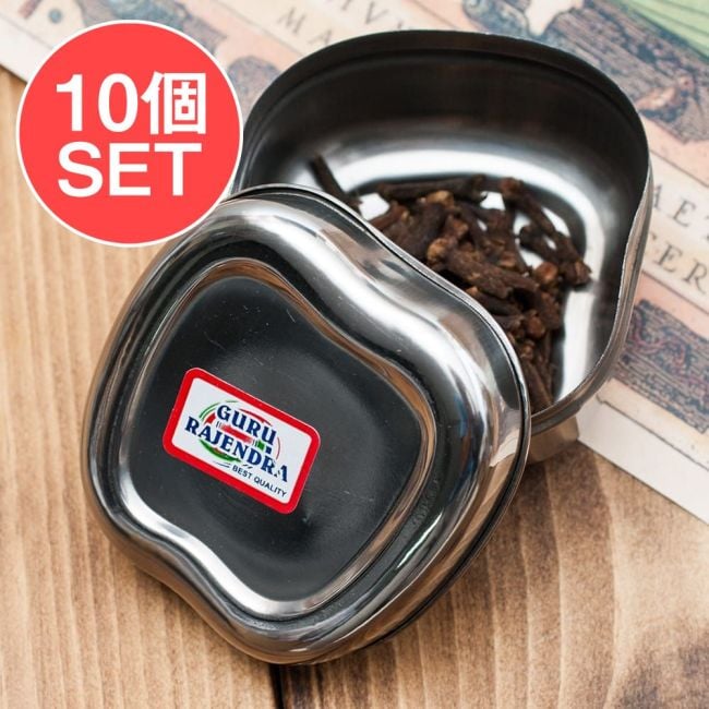 【10個セット】ステンレスのマサラケース・小物入れ[約4cm×6.8cm]の写真セット,マサラケース, ナッツケース,お菓子ケース,スパイスケース ステンレス, 小物入れ ケース, ピルケース, 収納 ケース コンパクト, ステンレス 保存容器, キッチン 収納 スパイス, 調味料 ケース ミニ, アジアン雑貨 キッチン, キャンプ 収納 ケース