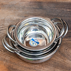 【3個セット】【蓋と持ち手付き】ハンディ - インドの鍋　重ねて収納できて省スペース - サブ5