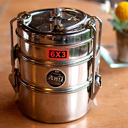 【12個セット】3段インド弁当箱 【少し小盛りサイズ 直径:約9.5cm 高さ:約13cm】 - サブ2