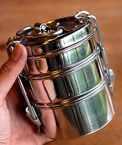 【12個セット】3段インド弁当箱 【少し小盛りサイズ 直径:約9.5cm 高さ:約13cm】 - サブ3