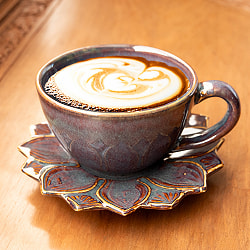 【お得なSET】エスニック気分を盛り上げる　ロータスシリーズ　マグカップ＆ソーサーセット　Blue - サブ4