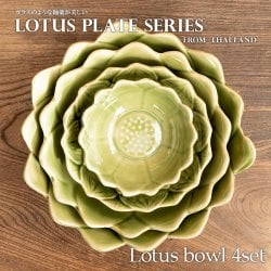 【お得なSET】エスニック気分を盛り上げる ロータスシリーズ ボウル4点セット Yellow green