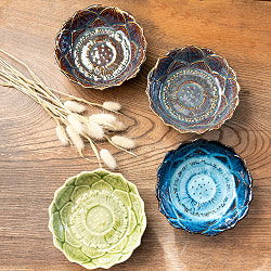 エスニック気分を盛り上げる　ロータスボウル　14cm　Blue - サブ2