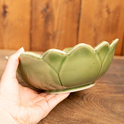 エスニック気分を盛り上げる　ロータスボウル　21cm　Yellow green - サブ5