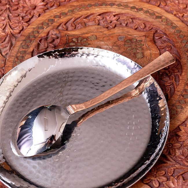 銅装飾槌目仕上げのディナースプーン　カレースプーン[約18.8cm] 5 - 裏面です