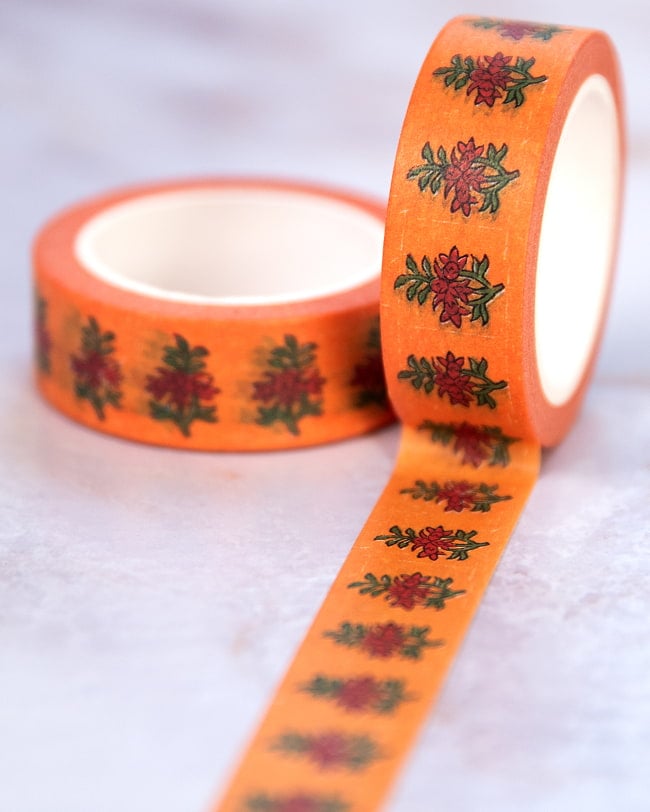 黄色と赤い花-ティラキタオリジナル マスキングテープ 15mm x 10m 2 - 白い背景で撮影しました