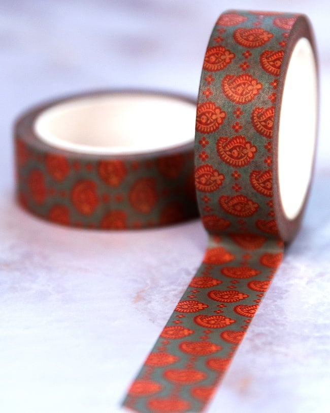 オレンジペイズリー-ティラキタオリジナル マスキングテープ 15mm x 10m 2 - 白い背景で撮影しました