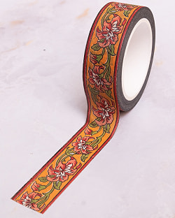 オレンジボーダー花柄-ティラキタオリジナル マスキングテープ 15mm x 10m - サブ5