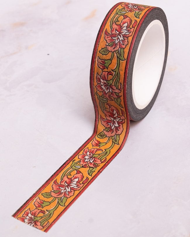 オレンジボーダー花柄-ティラキタオリジナル マスキングテープ 15mm x 10m 5 - 白い背景で撮影しました