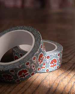 ブルー・オレンジ小花柄-ティラキタオリジナル マスキングテープ 15mm x 10m - サブ2