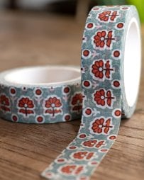 ブルー・オレンジ小花柄-ティラキタオリジナル マスキングテープ 15mm x 10m