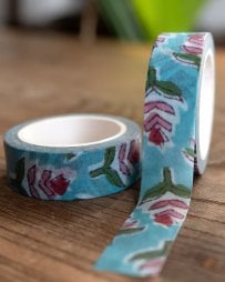 水色・ピンク花柄-ティラキタオリジナル マスキングテープ 15mm x 10m