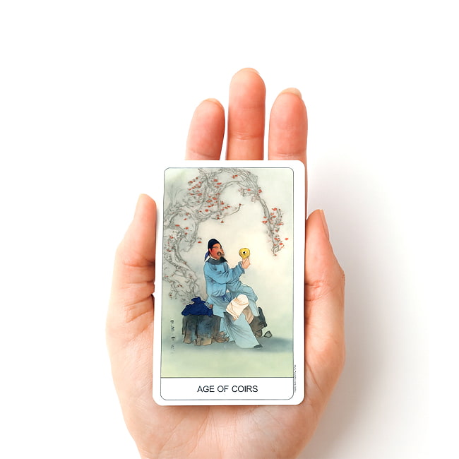 チャイニーズタロットデッキ - Chinese tarot 4 - カードを手に持ってみました。カードを持った手は、付け根から中指の先まで約15cmです
