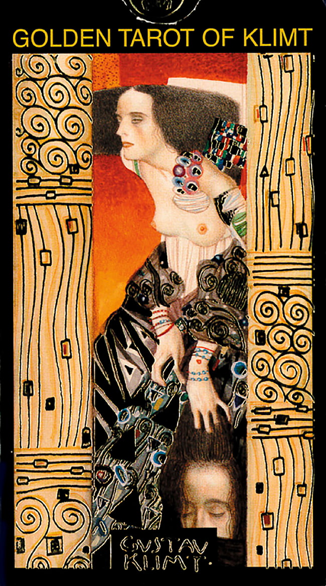 クリムトゴールデンタロット - Klimt Golden Tarotの写真1枚目です。金の型押しがゴージャスです。表紙は11番力のカードです。オラクルカード,占い,カード占い,タロット