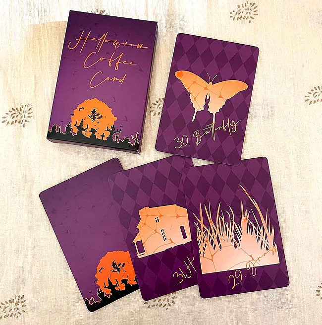 ハロウィンコーヒーカード - halloween coffee cards 3 - バタフライ、グラスなどなどステキなカードです。