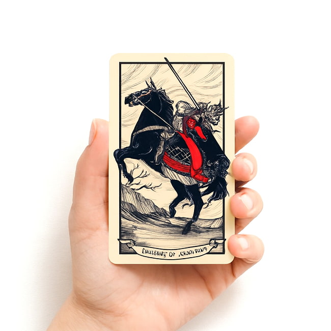 フョードル・パブロフのタロット - Fyodor Pavlov Tarot 5 - カードの大きさはこのくらい。カードを箱を持っている手は、手の付け根から中指の先までで約15cmです。