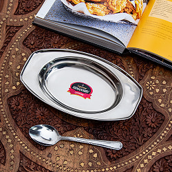 インドのステンレス製　オーバルプレート[約23.5cm×約13cm] - サブ5