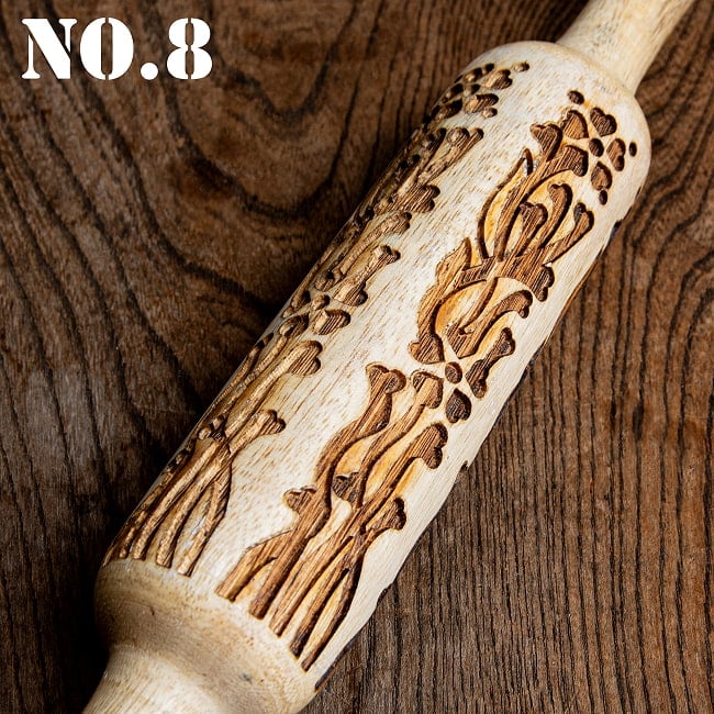 インドで手彫りされたエスニック柄 麺棒【約30cm】 20 - No.8