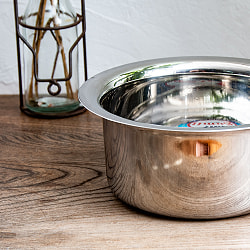 取っ手のないインドの鍋　バゴーナー　パティラ 容量：1.1L程度 外径：約17.5cm ステンレス製 - サブ3