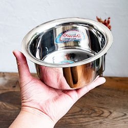 取っ手のないインドの鍋　バゴーナー　パティラ 容量：1.1L程度 外径：約17.5cm ステンレス製 - サブ5