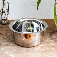 取っ手のないインドの鍋 バゴーナー パティラ 容量:1.3L程度 外径:約19cm ステンレス製