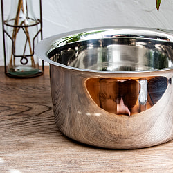 取っ手のないインドの鍋　バゴーナー　パティラ 容量：2L程度 外径：約20cm ステンレス製 - サブ3