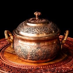 カシミールの重厚な精細彫金 取っ手付きポット(ID-TBLWR-1386)