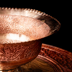 カシミールの重厚な精細彫金 大型 脚付きボウル 直径23cm - サブ5