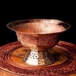 カシミールの重厚な精細彫金 大型 脚付きボウル 直径23cm(ID-TBLWR-1387)