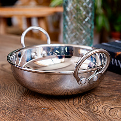 高級ステンレスカダイ〔No.8〕 （直径：約14.8cm 約500ml） 厚みのあるずっしりとした作り　プレミアムレンジ[装飾持ち手付]サービングパン　食器・お皿 - サブ2